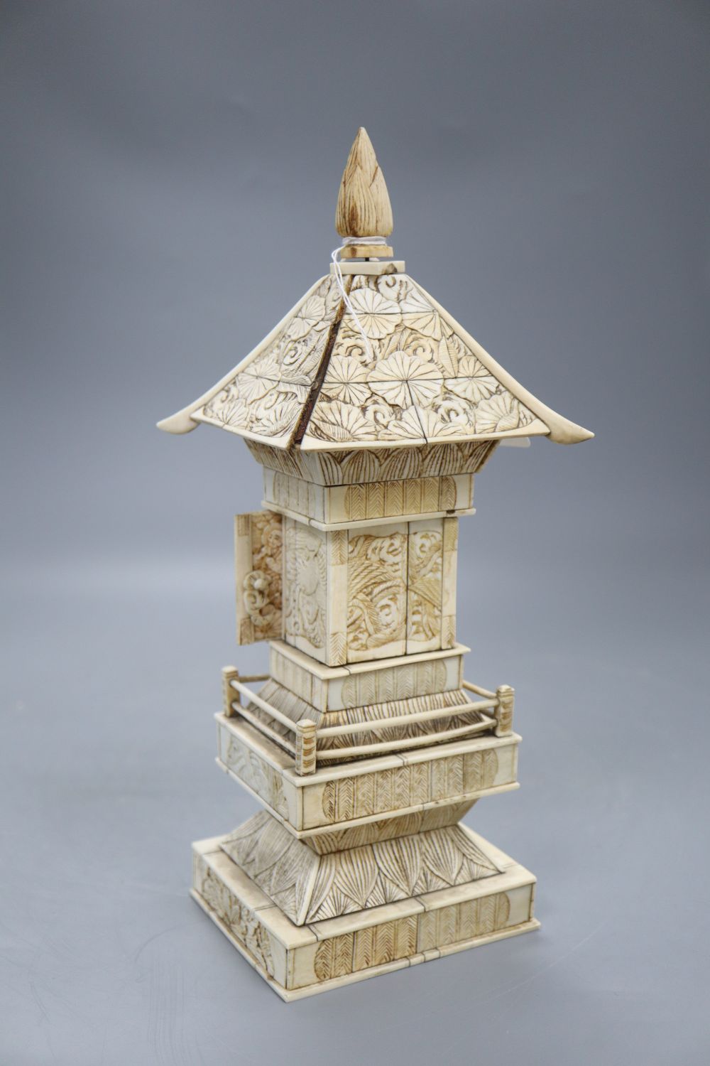 A carved ivory pergoda, height 29cm
